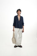 Navy Blue Linen-blend Shirt