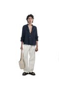 Navy Blue Linen-blend Shirt