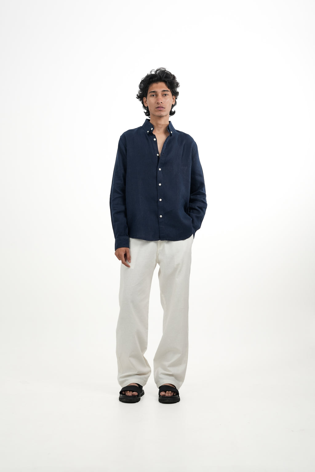 Navy Blue Linen-blend Shirt