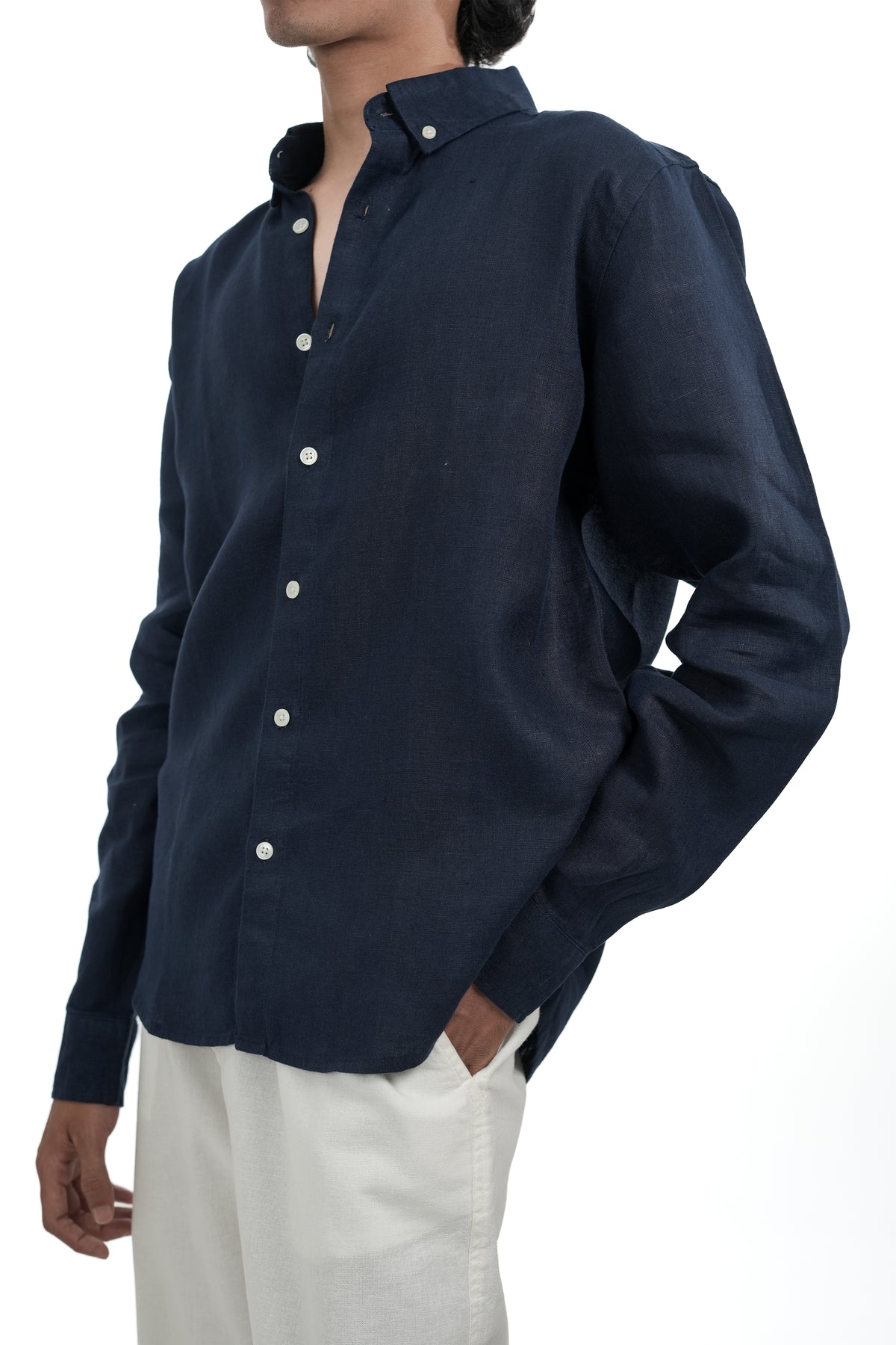 Navy Blue Linen-blend Shirt