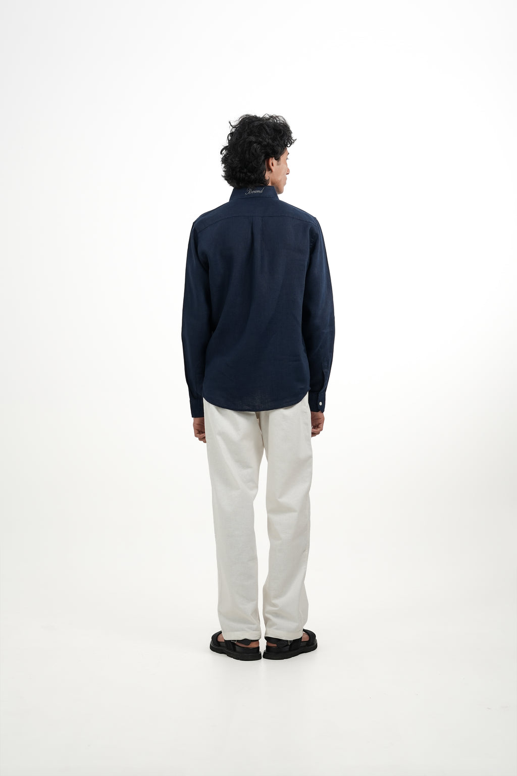 Navy Blue Linen-blend Shirt