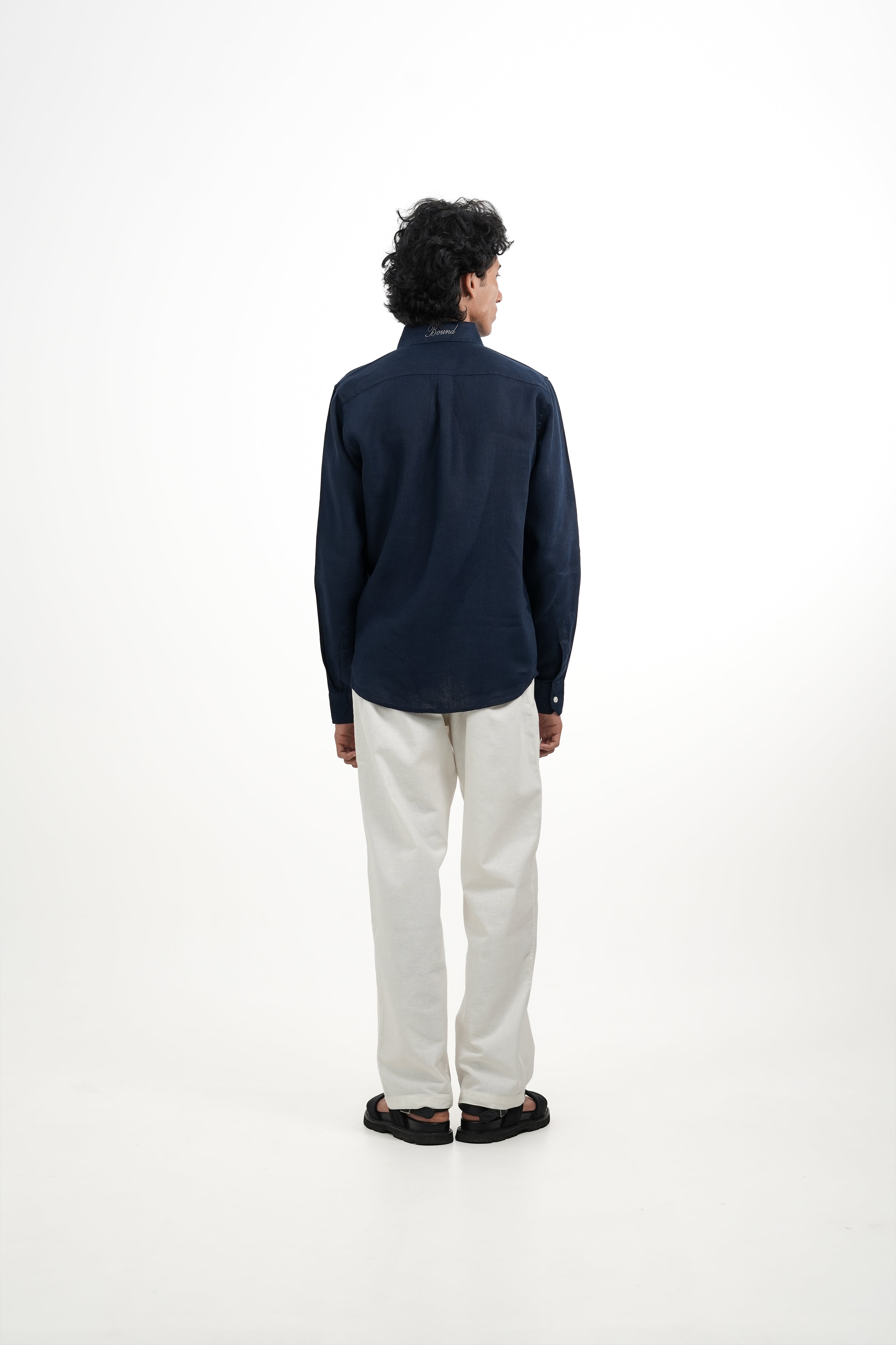 Navy Blue Linen-blend Shirt