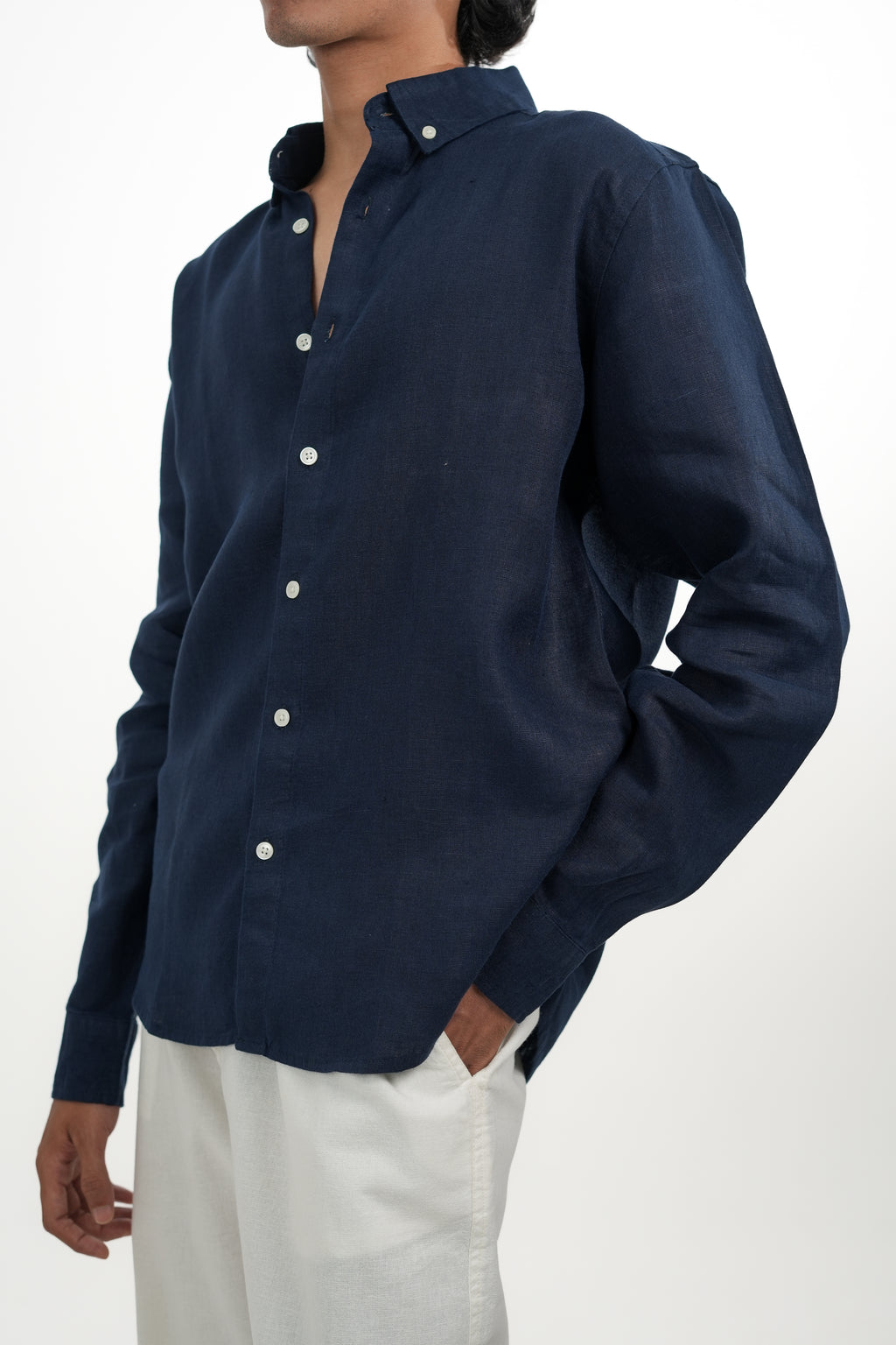 Navy Blue Linen-blend Shirt