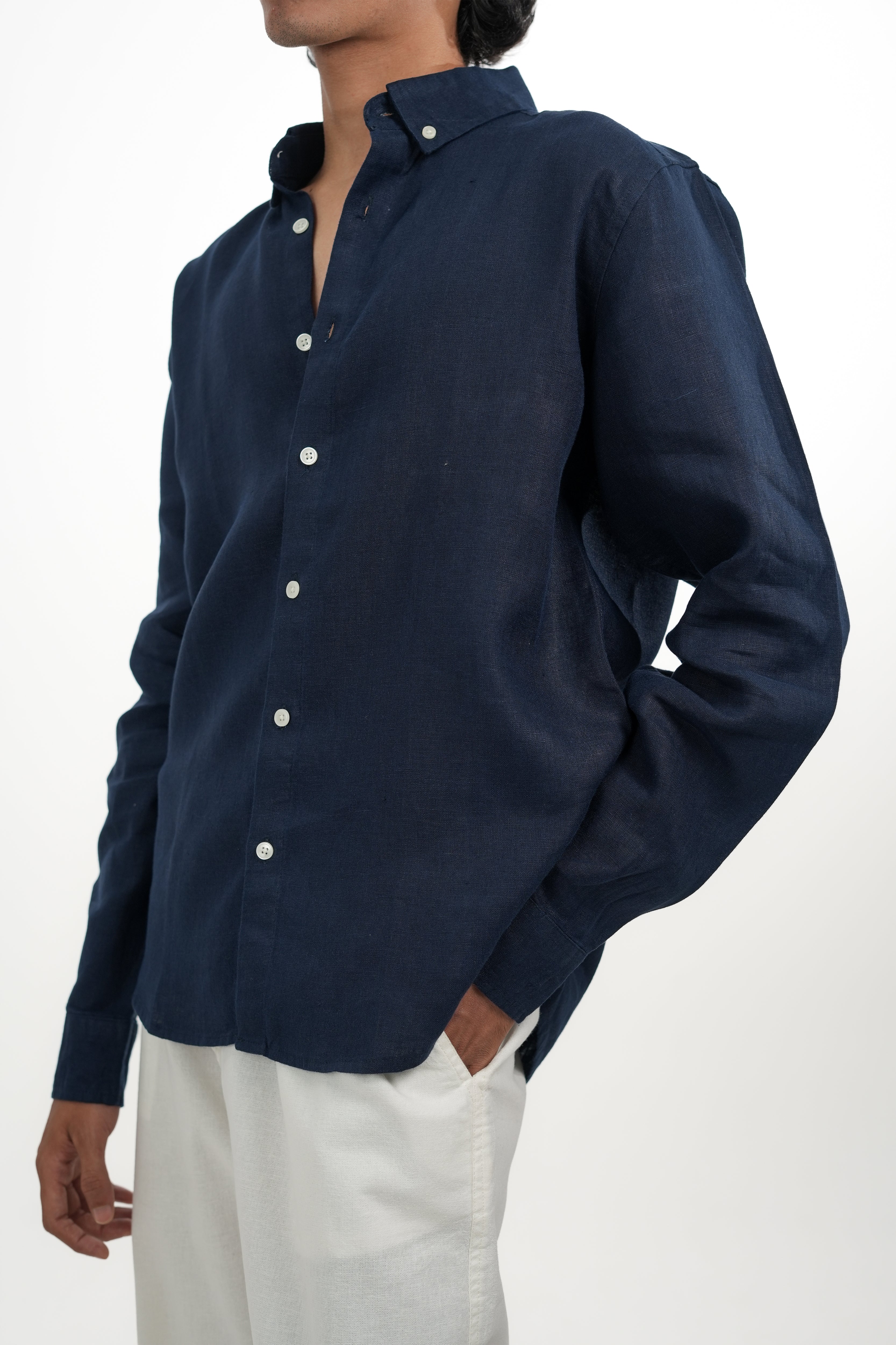 Navy Blue Linen-blend Shirt