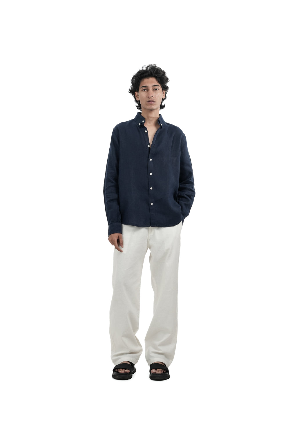 Navy Blue Linen-blend Shirt