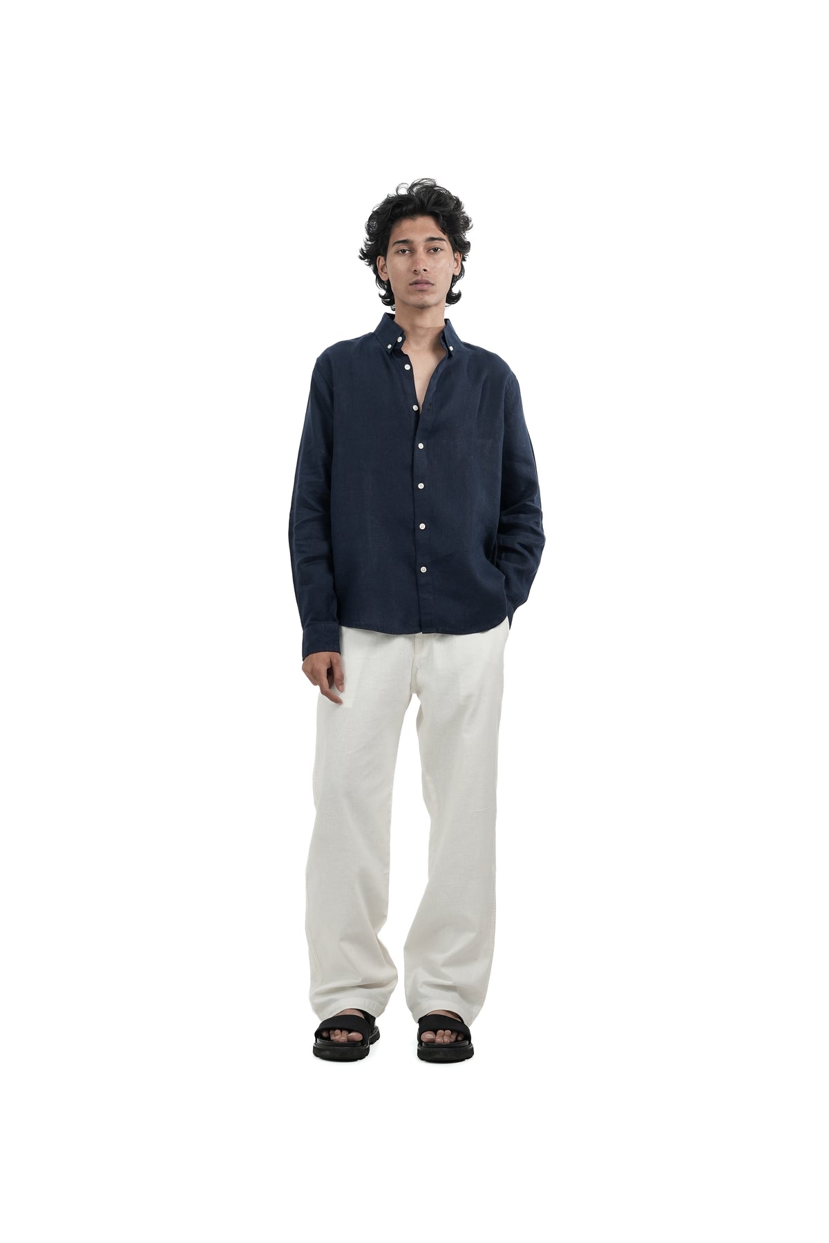 Navy Blue Linen-blend Shirt